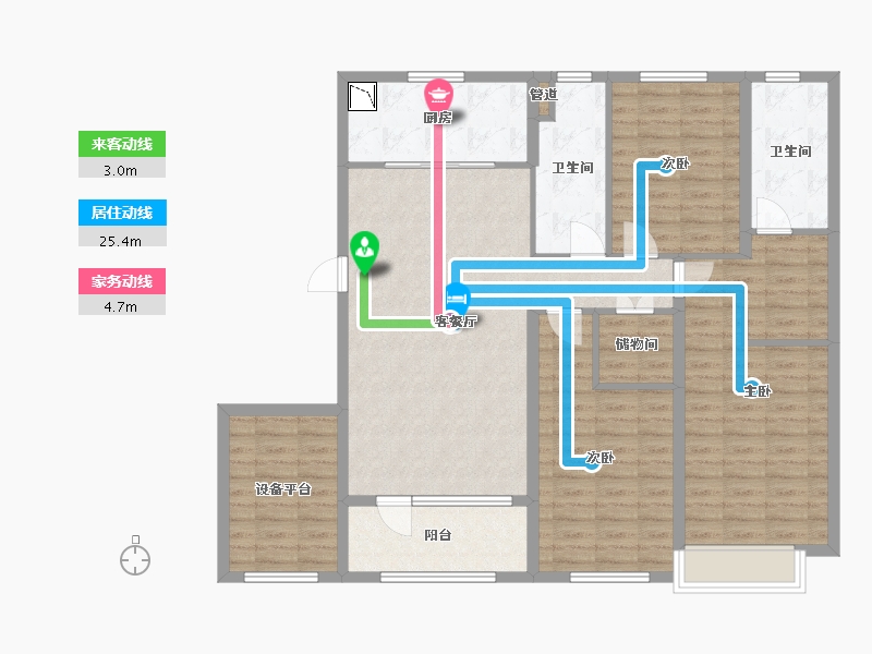 辽宁省-沈阳市-中房上东花墅7.3期B标准层户型138㎡-119.10-户型库-动静线