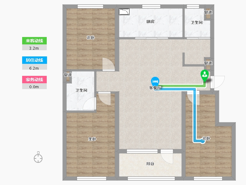 辽宁省-沈阳市-中房上东花墅7.3期Ｃ标准层户型117㎡-94.12-户型库-动静线