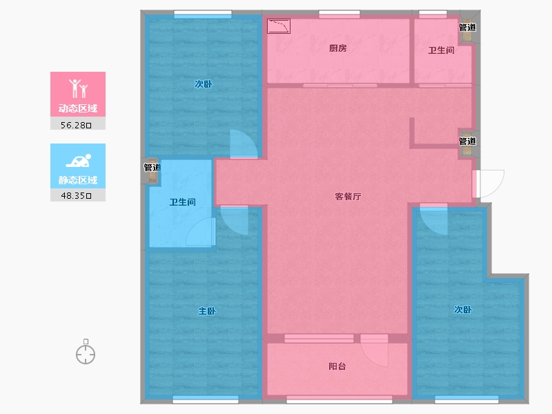 辽宁省-沈阳市-中房上东花墅7.3期Ｃ标准层户型117㎡-94.12-户型库-动静分区