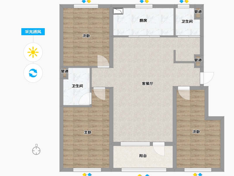 辽宁省-沈阳市-中房上东花墅7.3期Ｃ标准层户型117㎡-94.12-户型库-采光通风