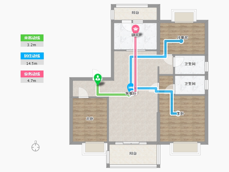 湖南省-长沙市-碧桂园荟隽棠29号楼建面122m²-90.32-户型库-动静线