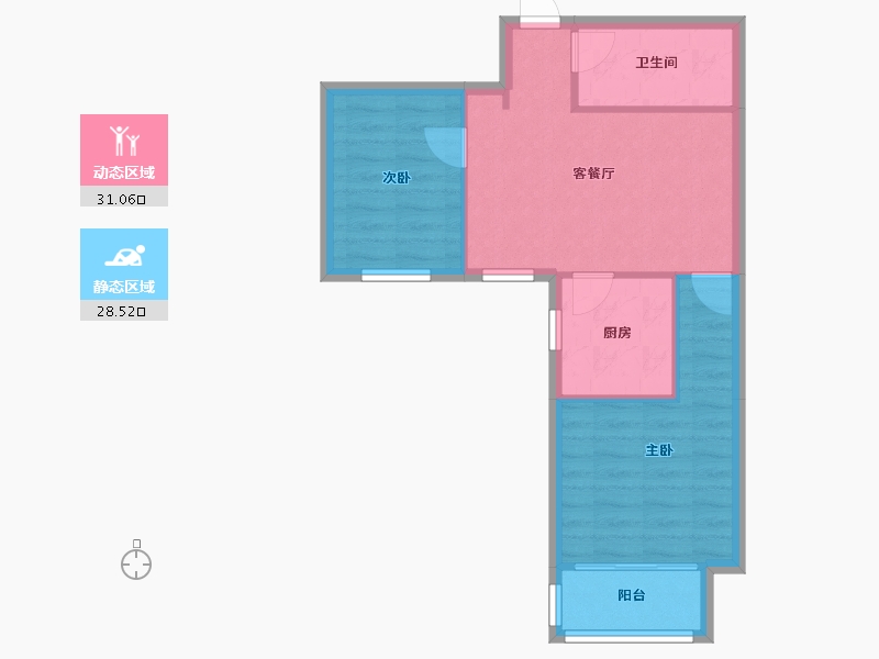 辽宁省-沈阳市-首开国风润城虎石台南大街57-82号（58）,虎石台南大街57-81号（57）6建面77m²-53.45-户型库-动静分区