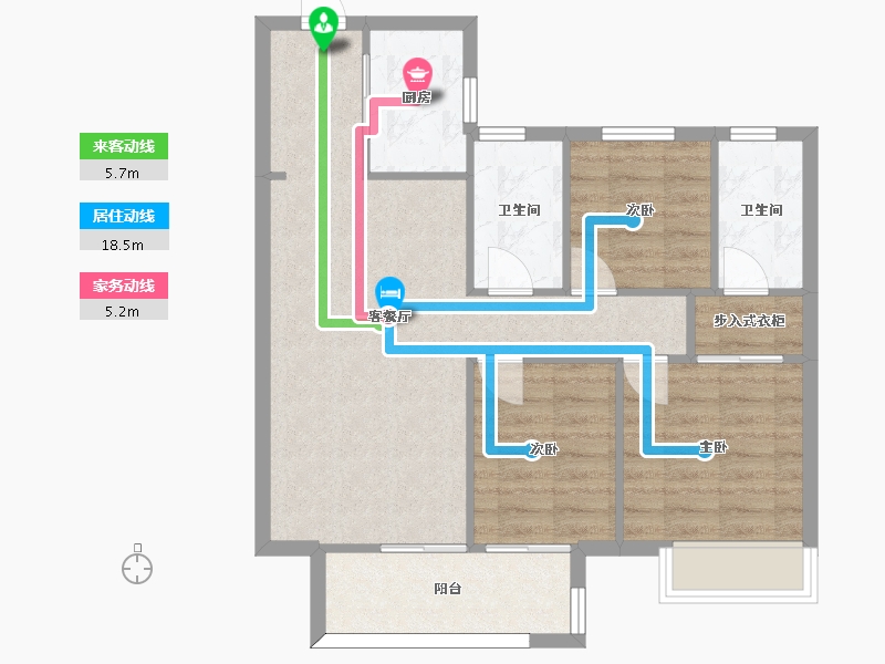 湖南省-长沙市-美的麓府10栋,7栋,3栋建面102m²-75.70-户型库-动静线