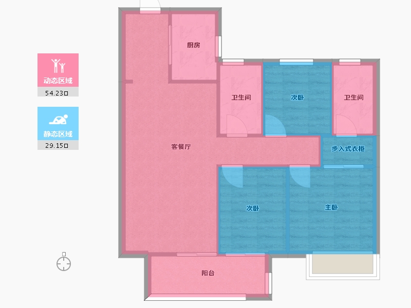 湖南省-长沙市-美的麓府10栋,7栋,3栋建面102m²-75.70-户型库-动静分区