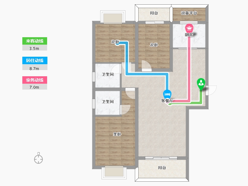 湖南省-长沙市-梦想新天地1号楼,2号楼建面128m²-97.68-户型库-动静线