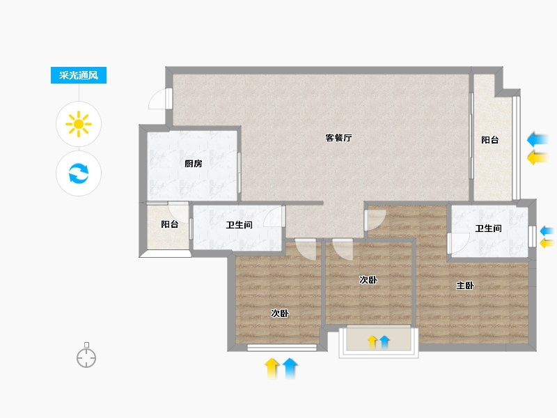 湖南省-长沙市-南山十里天池10号楼,三期11号楼建面111m²-88.80-户型库-采光通风