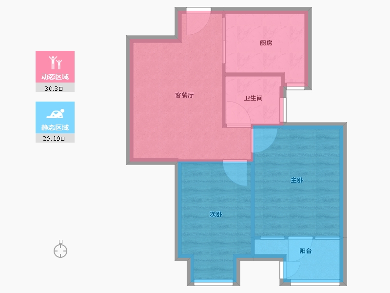 辽宁省-沈阳市-坤湖郦舍建面67m²-53.60-户型库-动静分区