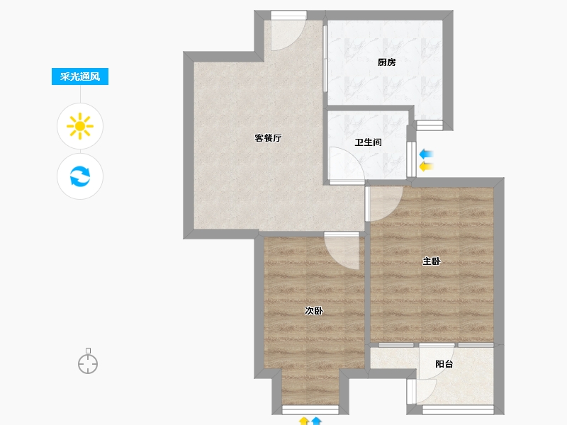 辽宁省-沈阳市-坤湖郦舍建面67m²-53.60-户型库-采光通风