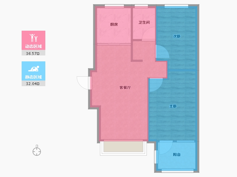 辽宁省-沈阳市-坤湖郦舍建面78m²-62.40-户型库-动静分区