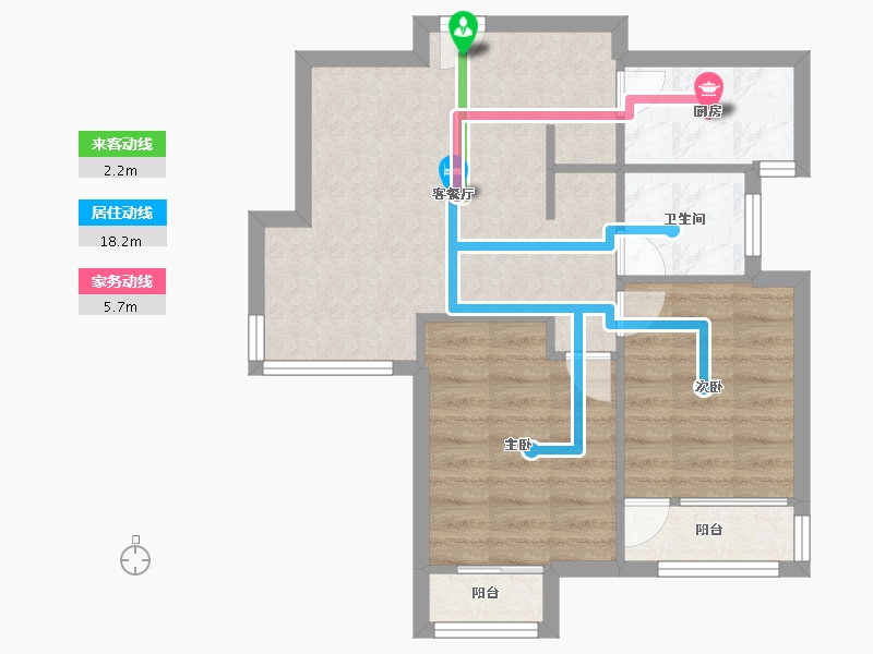 辽宁省-沈阳市-坤湖郦舍建面70m²-55.99-户型库-动静线