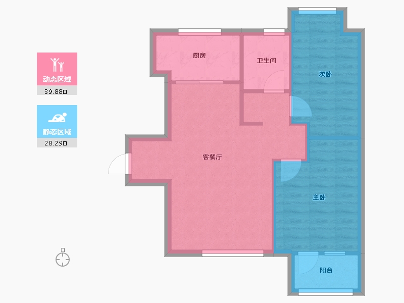 辽宁省-沈阳市-坤湖郦舍建面77m²-61.61-户型库-动静分区