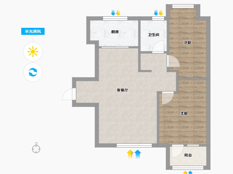 辽宁省-沈阳市-坤湖郦舍建面77m²-61.61-户型库-采光通风