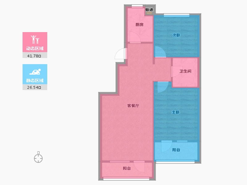 辽宁省-沈阳市-七星九龙湾七星大街53-11号（3号楼）,七星大街53-12号（4号楼）B建面84m²-61.79-户型库-动静分区