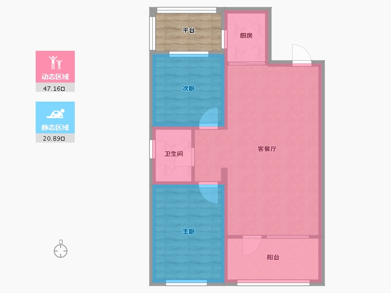 辽宁省-沈阳市-荣信森林里蒲昌路42-42号（42栋）,蒲昌路42-50号（50号楼）建面88m²-64.94-户型库-动静分区