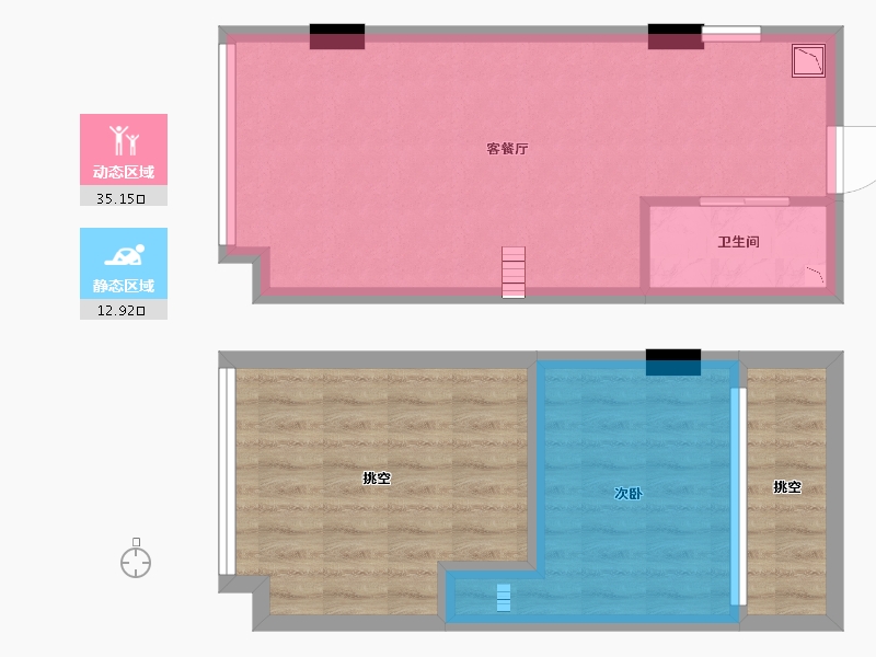 湖南省-长沙市-环亚高铁芯城3号楼建面53m²-61.59-户型库-动静分区