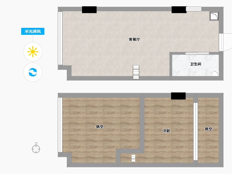 湖南省-长沙市-环亚高铁芯城3号楼建面53m²-61.59-户型库-采光通风