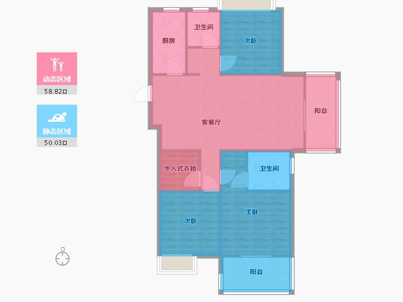 湖南省-长沙市-世茂璀璨天城2栋,3栋建面124m²-99.30-户型库-动静分区