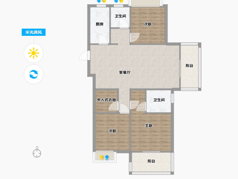 湖南省-长沙市-世茂璀璨天城2栋,3栋建面124m²-99.30-户型库-采光通风