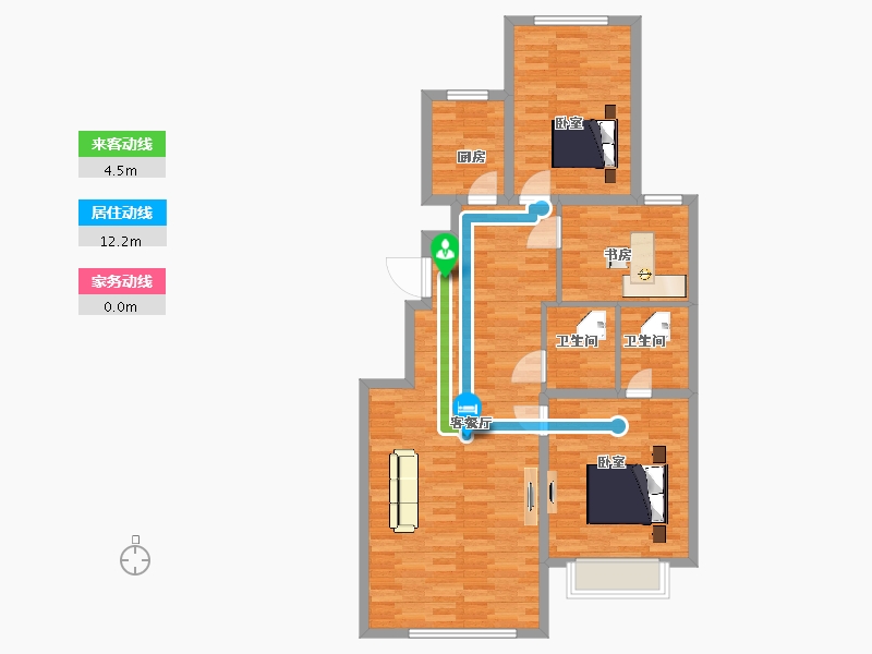 山东省-青岛市-居之乐之6号楼B户型120m²-96.00-户型库-动静线