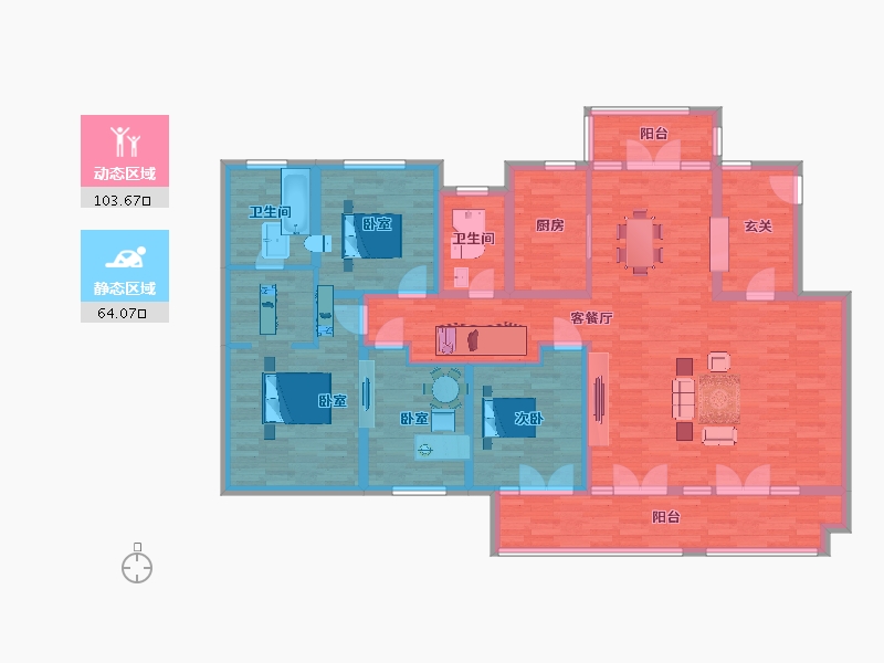 山东省-青岛市-天安数码城檀府御园D1户型188㎡-150.40-户型库-动静分区