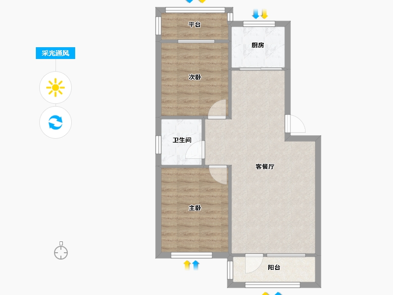 辽宁省-沈阳市-荣信森林里蒲昌路42-21号（21号楼）建面77m²-64.73-户型库-采光通风