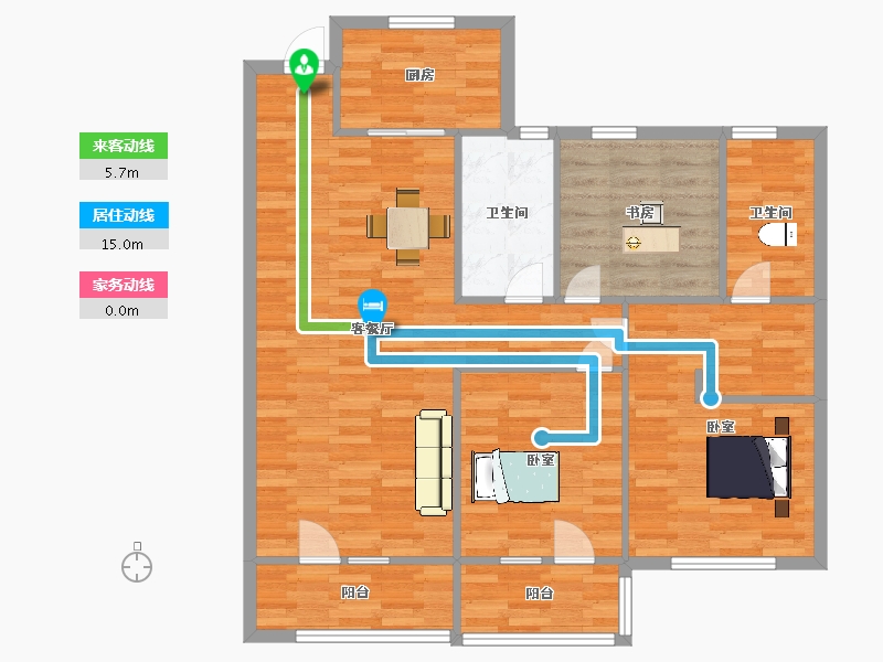 山东省-青岛市-青特悦海府61号楼A１户型125m²-99.99-户型库-动静线