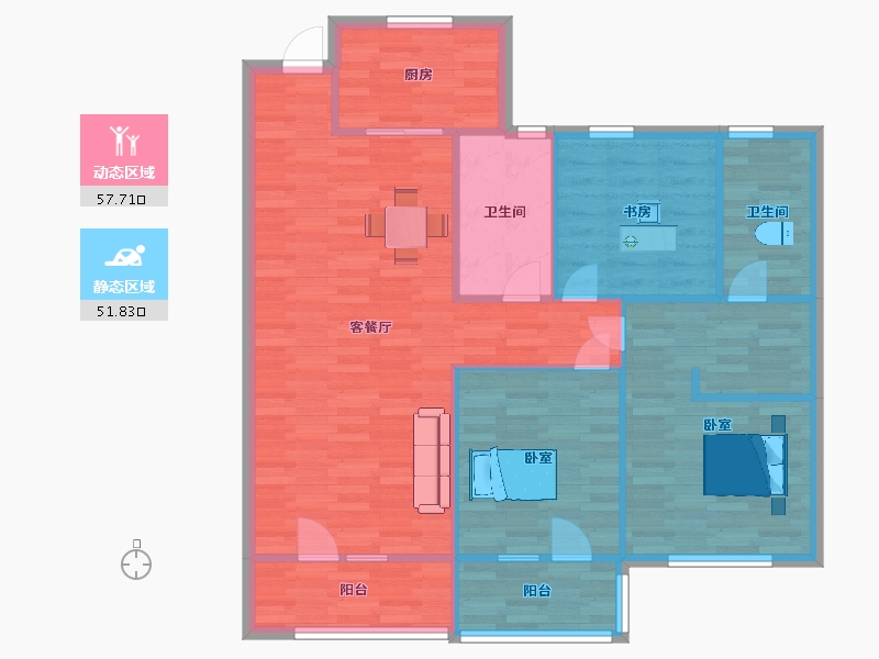 山东省-青岛市-青特悦海府61号楼A１户型125m²-99.99-户型库-动静分区