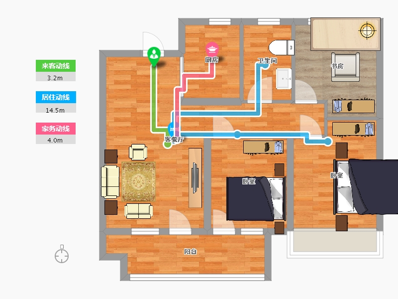 山东省-青岛市-众安青岛新城市2号楼A1户型89m²-71.20-户型库-动静线