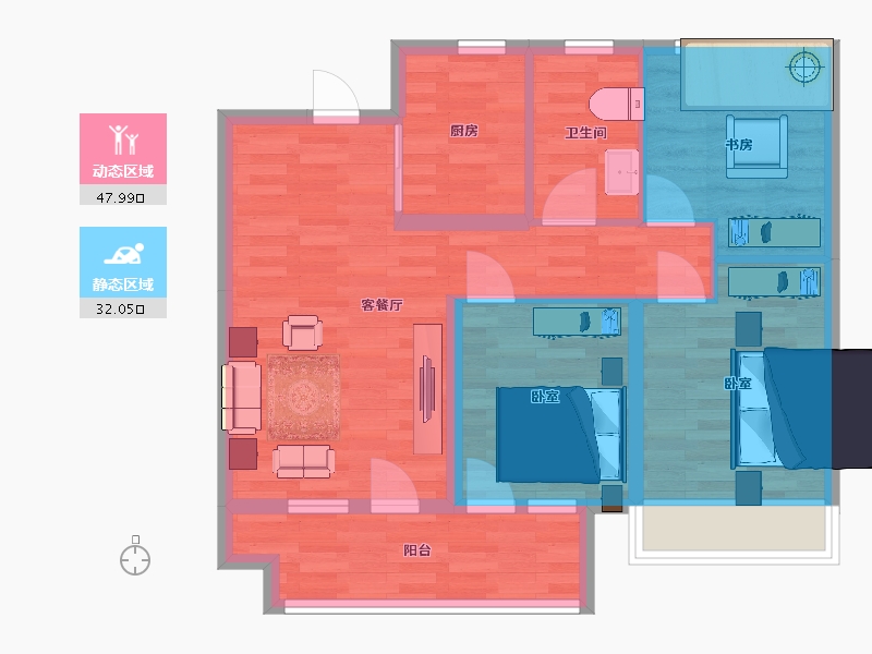 山东省-青岛市-众安青岛新城市2号楼A1户型89m²-71.20-户型库-动静分区