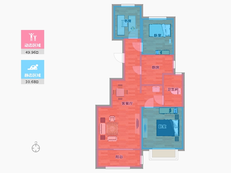 山东省-青岛市-鑫江桂花园汀香42，76，77，81号楼90m²-72.14-户型库-动静分区