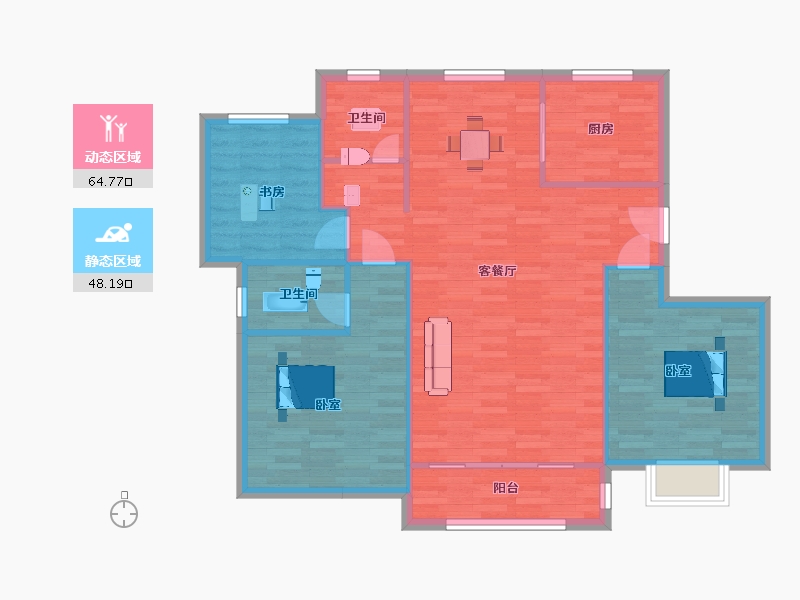 山东省-青岛市-鑫江桂花园汀香46号楼130㎡-104.00-户型库-动静分区