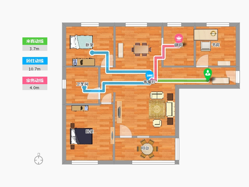 山东省-青岛市-千禧国际村二期A01户型94m²-75.20-户型库-动静线