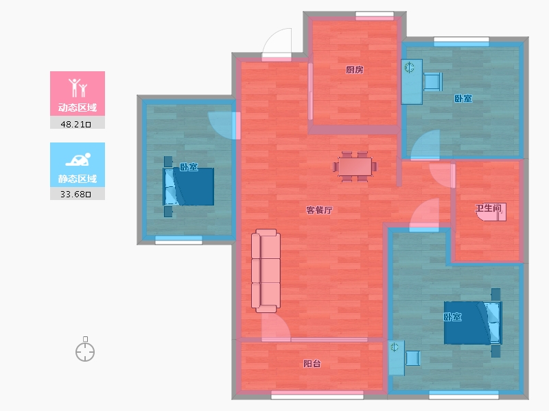 山东省-青岛市-天一仁和智慧之城104，109号楼E1户型91㎡-72.80-户型库-动静分区