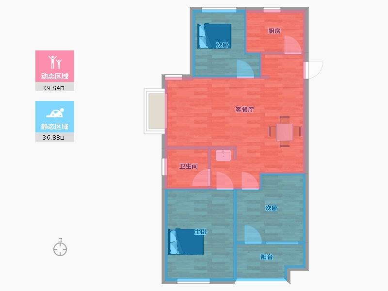 山东省-青岛市-越秀星汇城6，4，8栋87m²-69.60-户型库-动静分区