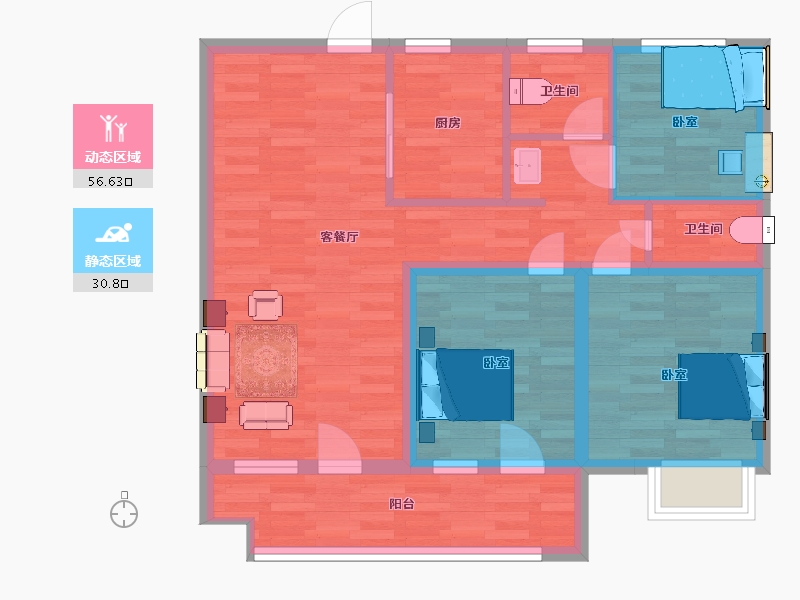 山东省-青岛市-越秀星汇城1栋97m²-77.60-户型库-动静分区