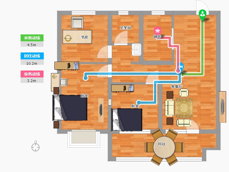 山东省-青岛市-卓越蔚蓝郡7号楼A户型89m²-71.20-户型库-动静线