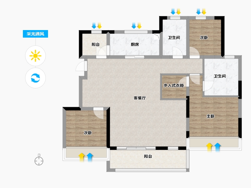 江苏省-苏州市-金科仁恒浅棠平江15,6栋B140m²-111.80-户型库-采光通风