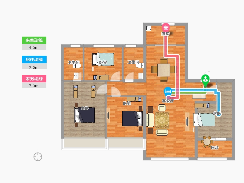 江苏省-苏州市-中骏天荟天阅户型8栋133m²-106.12-户型库-动静线