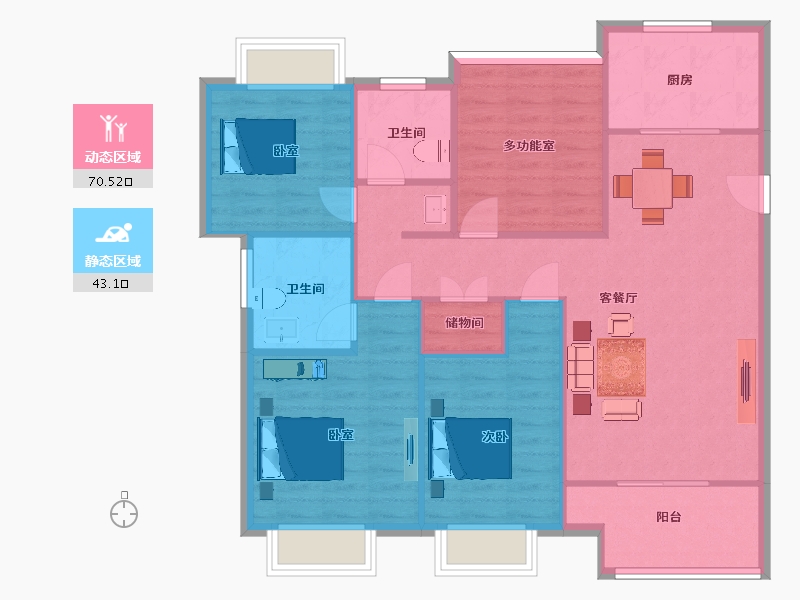 江苏省-苏州市-水韵花都三期幸福里四季C户型130m²-104.00-户型库-动静分区