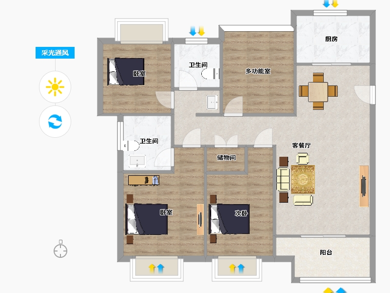 江苏省-苏州市-水韵花都三期幸福里四季C户型130m²-104.00-户型库-采光通风