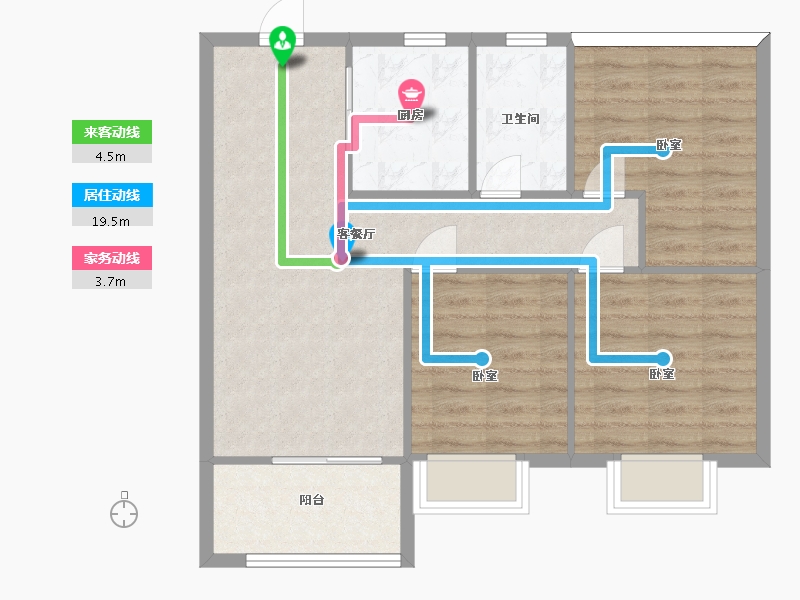 江苏省-苏州市-水韵花都三期幸福里夏颂B户型93m²-74.39-户型库-动静线