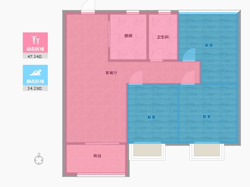 江苏省-苏州市-水韵花都三期幸福里夏颂B户型93m²-74.39-户型库-动静分区