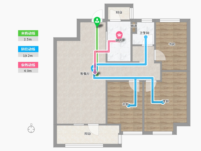 辽宁省-沈阳市-富力星月湾建面96m²-75.40-户型库-动静线