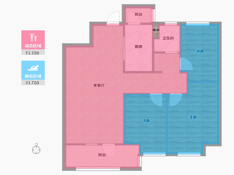 辽宁省-沈阳市-富力星月湾建面96m²-75.40-户型库-动静分区