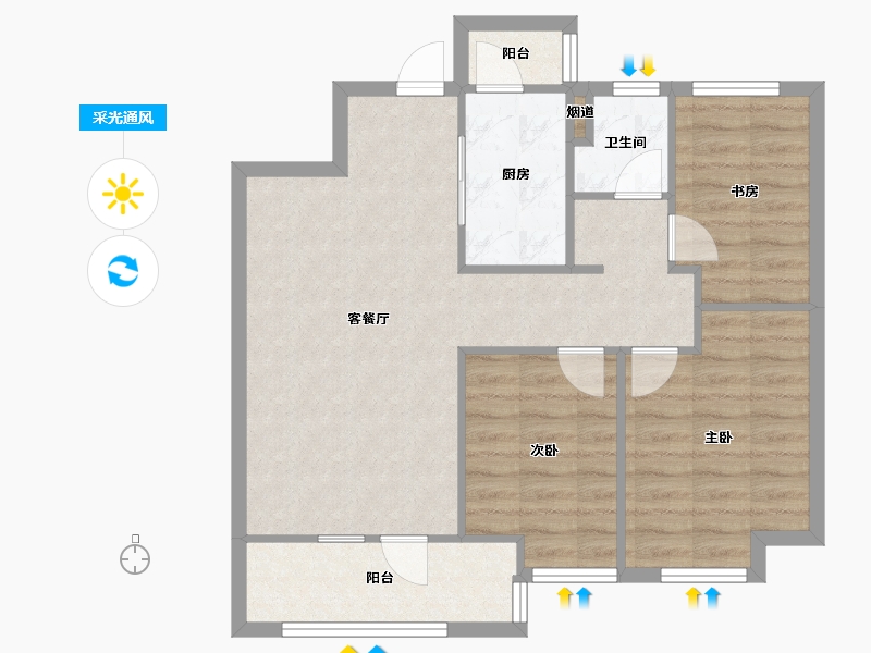 辽宁省-沈阳市-富力星月湾建面96m²-75.40-户型库-采光通风