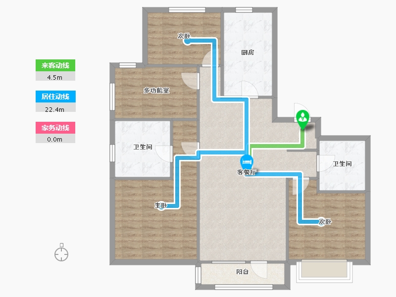 辽宁省-沈阳市-富力星月湾C户型建面128m²-109.70-户型库-动静线