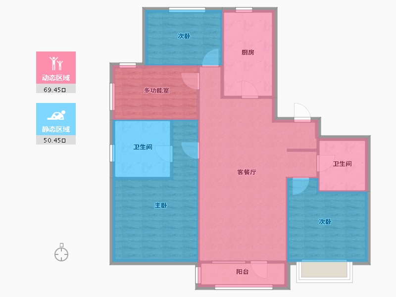 辽宁省-沈阳市-富力星月湾C户型建面128m²-109.70-户型库-动静分区