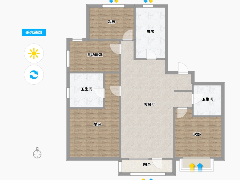 辽宁省-沈阳市-富力星月湾C户型建面128m²-109.70-户型库-采光通风