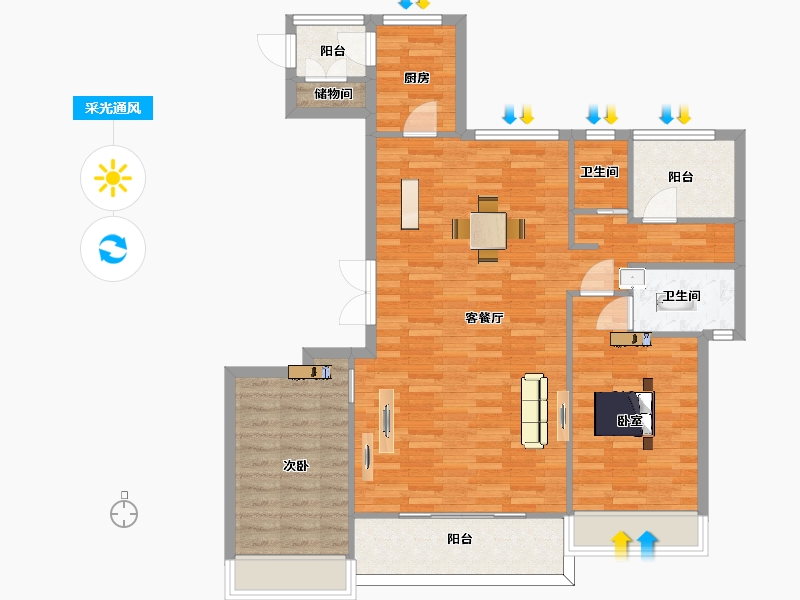 江苏省-苏州市-海胥澜庭125m²-99.99-户型库-采光通风