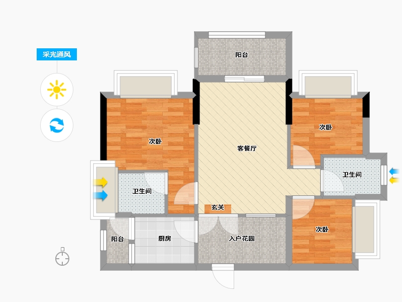 广东省-中山市-钰海绿洲-65.65-户型库-采光通风